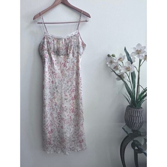 rave Dresses & Skirts - Vintage Y2K Rave Floral Empire Waist‎ Midi Dress Lace Trim Cottagecore Size M-L